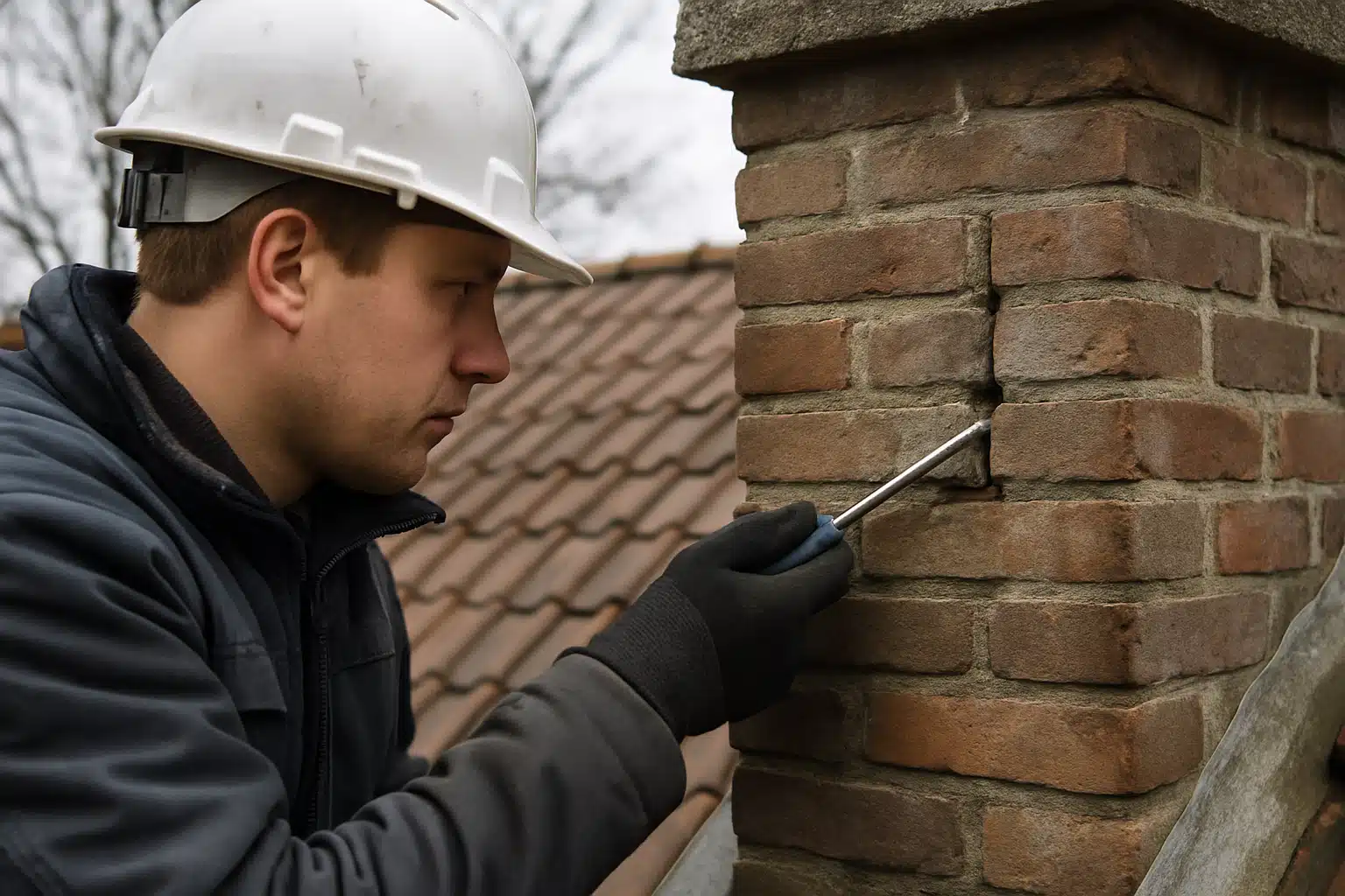 Fotorealistische illustratie bij: Hoe herken je beschadigde voegen in een schoorsteen?